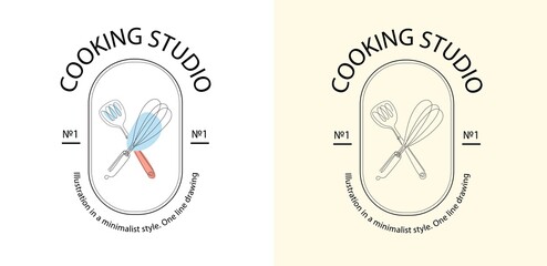 Set of emblems with kitchen utensils. Corolla and scapula.