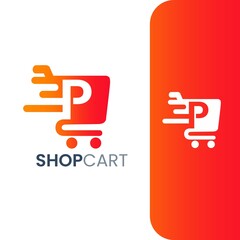 Letter P Shopping Cart Logo, Fast Trolley Shop Icon - obrazy, fototapety, plakaty