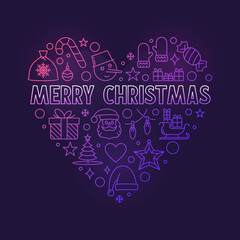 Merry Christmas heart-shaped vector linear colored illustration