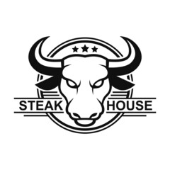 Steak House Logo with Bull Head. Vector
