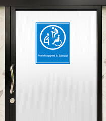 toilet sign for senior man , pregnant woman and  person who used wheelchair on door of  public restroom ,