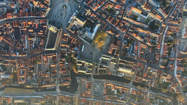 Top down view of Bruges Markt and Belfry
