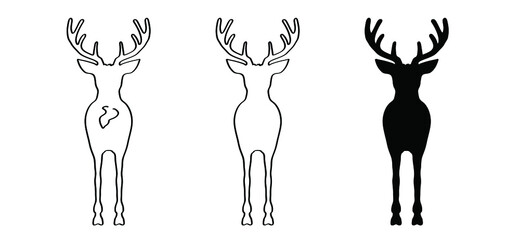 Cartoon reindeer, head, stag line pattern. Deer icon or pictogram. Silhouette reindeers with horn or antler. Stags or horns icon or pictogram. Vector deers symbol. Christmas, xmas idea. © MarkRademaker