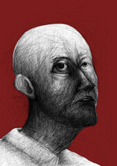 Portrait d'un homme sur fond rouge - obrazy, fototapety, plakaty