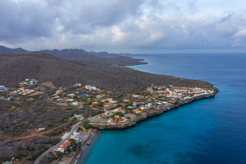 Aerial view above scenery of Curacao, the Caribbean