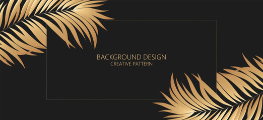Luxury premium background  design with tropical pattern of palm leaf. Black horizontal vector template for summer banner, premium invitation, luxury voucher, prestigious gift certificate.