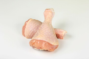 Fresh chicken drumsticks isolated on white. Raw Chicken legs isolated on white background