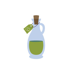 Vector ilustration olive oil in a glass jar with tag isolated on a white background.