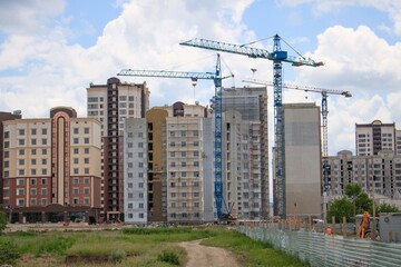 Advertisement on the construction site with crane