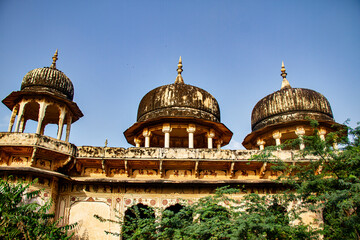 Palace with stone canopies atop in Rajasthan State of India