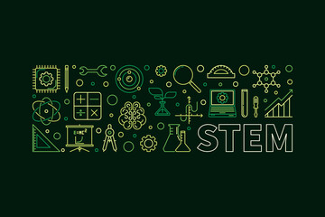 STEM vector horizontal modern green banner or illustration © tentacula