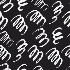 Seamless vector pattern with brush stroke shapes in black and white. Decorative hand drawn texture for print, textile, packaging, wrapping, web. Isolated repetitive tiles. - 468594916