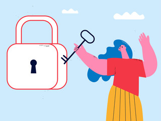 Online security, data protection, internet and cyber security, secure internet browsing flat vector illustration design for mobile and web graphics	
