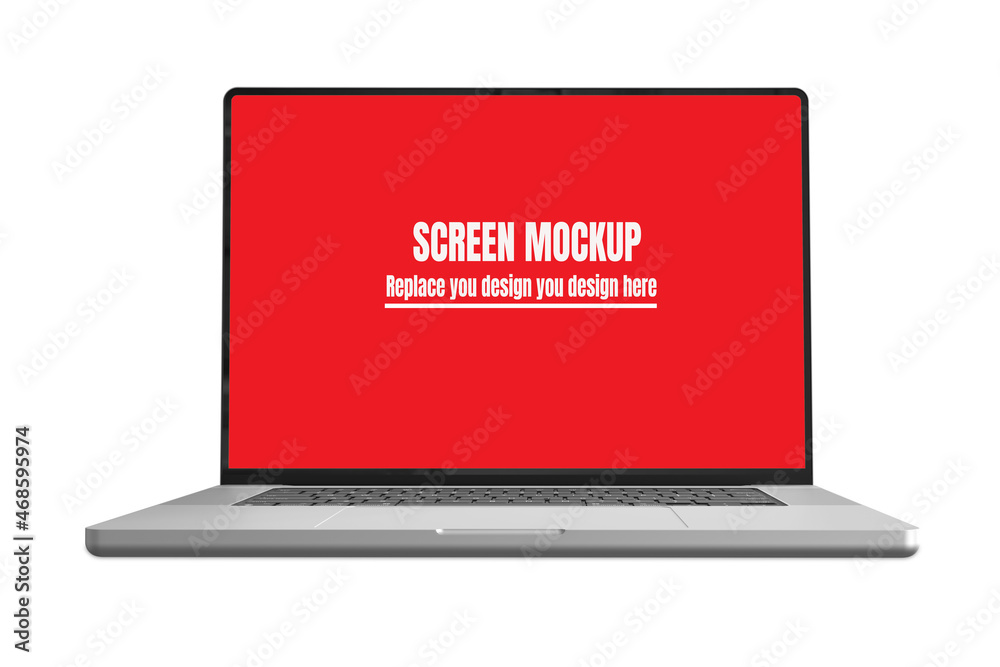 Poster Open laptop computer blank screen with clipping path on body and screen for easy replace you design you design mockup on white background.