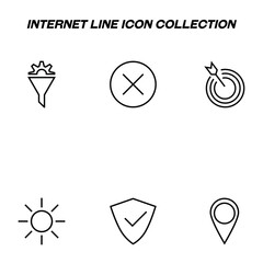 High quality editable stroke for mobile apps, web design, websites, online shops etc. Internet line icon set with signs of target, gear, funnel, sun, armor