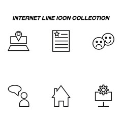 High quality editable stroke for mobile apps, web design, websites, online shops etc. Internet line icon set with signs of geolocation sign, award, house, speech, gear, computer