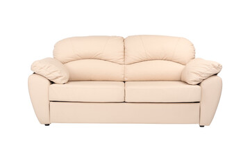 Luxury leather sofa on white isolated background. Upholstered furniture for the living room and office. Modern sofa.
