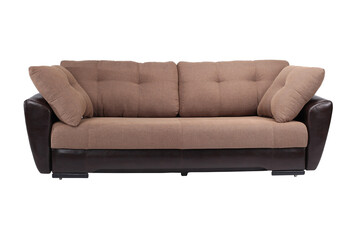Luxury leather sofa on white isolated background. Upholstered furniture for the living room and office. Modern sofa.