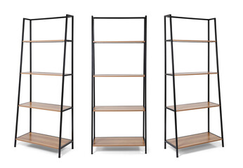 Metal book shelve isolated on white background .Different angles © Tohid Hashemkhani