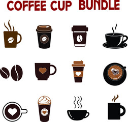 Coffee cup Set, Set of vector cups with coffee, Coffee cup logo, Coffee Monogram collection, vector outline illustration and silhouette collection