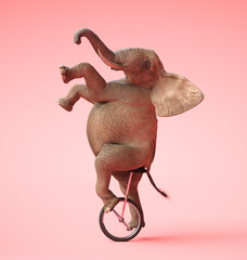 African elephant swinging on a unicycle. 3D illustration - 468599133