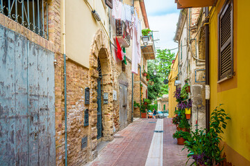 Fototapeta na wymiar Streets and alleys in old town of Citta Sant Angelo, province of Pescara, Abruzzo, Italy, one of 'Borghi piu belli d'Italia' (Most Beautiful Villages in Italy)