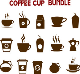 Set Of Coffee cups, Set of vector cups with coffee, Coffee cup logo, Coffee Monogram collection, vector outline illustration and silhouette collection