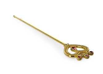 Beautiful golden magic wand isolated on white