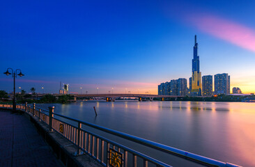 Fototapeta premium The sunset over Saigon river. Ho Chi Minh city, Vietnam.