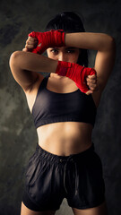 Wrapped in red cloth to make it ready to fight. Health care concept with exercise