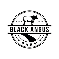 circle stamp black angus farm logo design