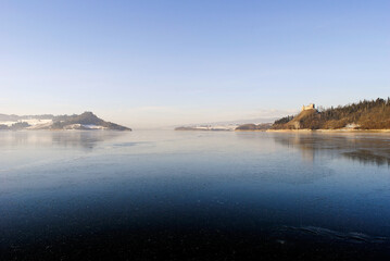 Castle on a hill on the shores of the lake, Czorsztyn, Pieniny, Poland