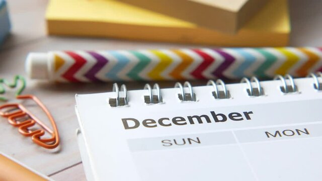 detail shot of a calendar with a December month 