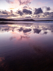 Dramatic sunset at Narin Strand by Portnoo, County Donegal in Ireland.