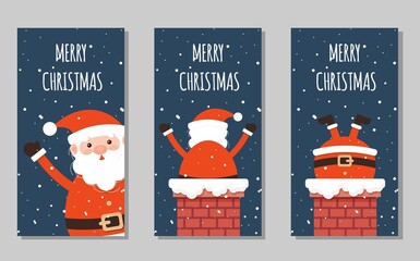 A series of posters with santa claus and santa claus on them. Vector Merry Christmas and Happy New Year  greeting card set with cute vector Santa Claus. Santa Claus collection.