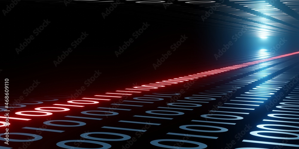 Wall mural computer virus encryption Digital binary data and secure data concept abstract technology background 3d illustration