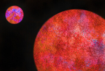 黒地に2つの赤い水彩テクスチャーの円