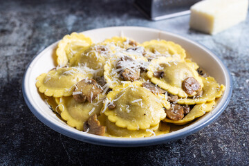 Ravioli stuffed with mushrooms and cheese