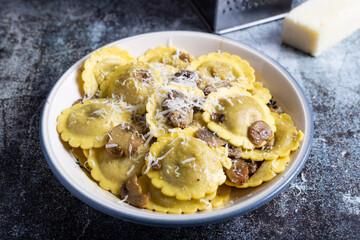 Ravioli stuffed with mushrooms and cheese