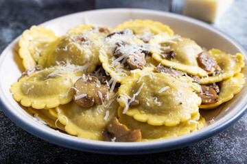 Ravioli stuffed with mushrooms and cheese