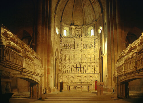 Interior of Royal Abbey of Santa Maria de Poblet. The Royal Abbey of Santa Maria de Poblet is a Cistercian monastery, founded in 1151, Spain