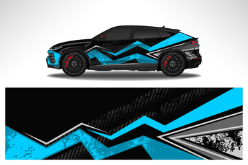Car wrap design race livery vehicle vector. Graphic abstract stripe racing background kit designs for vehicle, race car, rally, adventure and livery © 21graphic