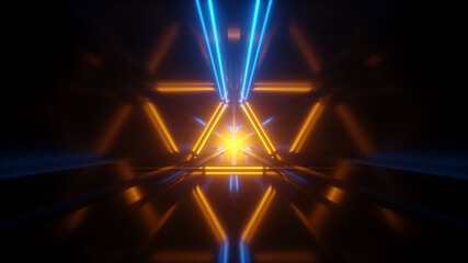 Space tunnel with yellow and blue light - 3D rendering