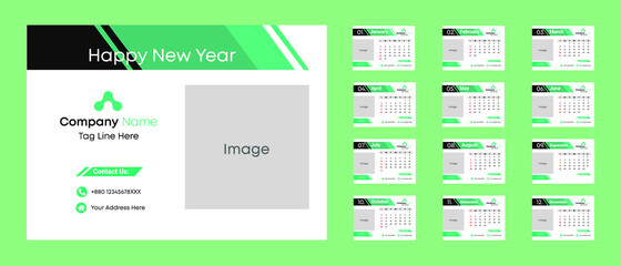 Desk Calendar 2022 , 12 Months template