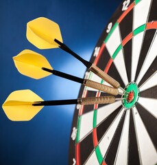 Closeup of Darts in Bullseye