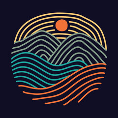 Camping adventure with beauty nature monoline graphic illustration vector art t-shirt design