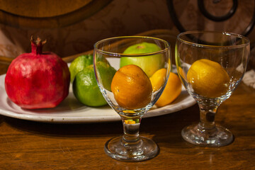 Refreshing summer citrus cocktail with lemon, watermelon and melon with mint