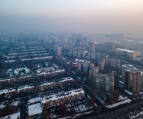 Fototapeta na wymiar Smog over southern Bishkek, Kyrgyzstan
