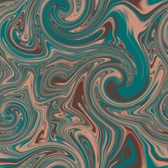 Seamless twirly swirly abstract liquid marble surface pattern design for print. High quality illustration. Trendy marbled fluid paint on water background. Funky expressive psychedelic swirl of paint.