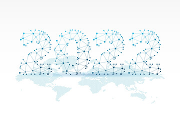 2022 triangle sign on World Map. Vector illustration element for decoration, design, event, infographic, new year